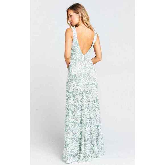 Show Me Your MuMu Jenn Maxi Dress Lovers Lace Silver Sage S - Picture 2 of 5